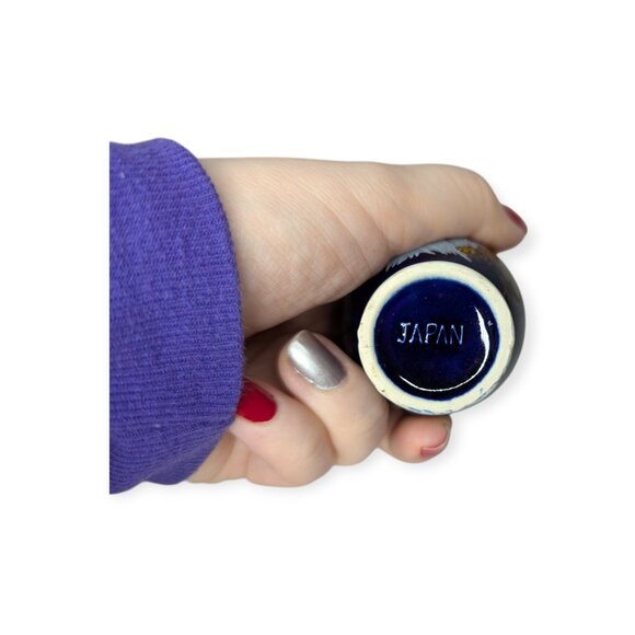 Vintage Blue Floral & Bird Glazed Porcelain Made in Japan Small Bud Vase - Picture 6 of 8